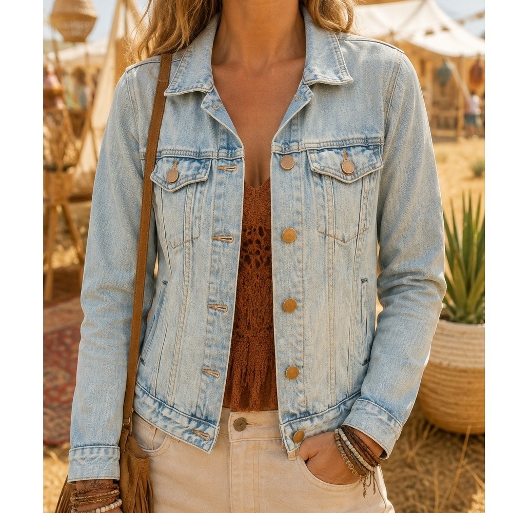 Gap 1969 Womens Light Wash Denim Trucker Jacket Size S 100% Cotton Boho Chic